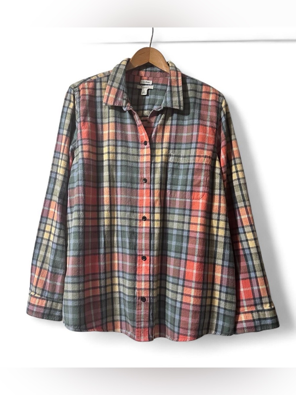 LL Bean Relaxed Fit Flannel Shirt Womens Plus 2X Pastel Washed Buchanan Tartan